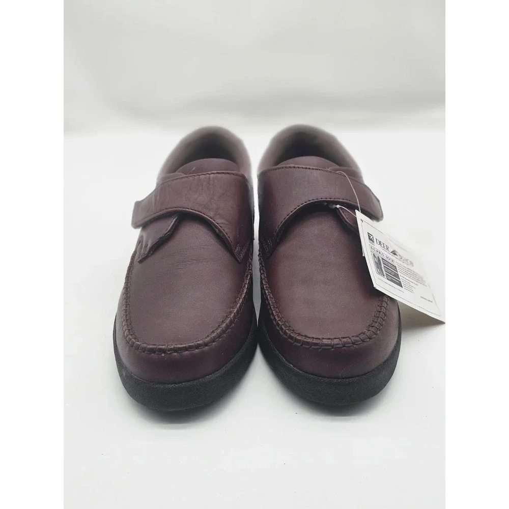 Deer Stags Oxford Shoes Mens Size 8D Brown New Hook and Loop Leather 001124